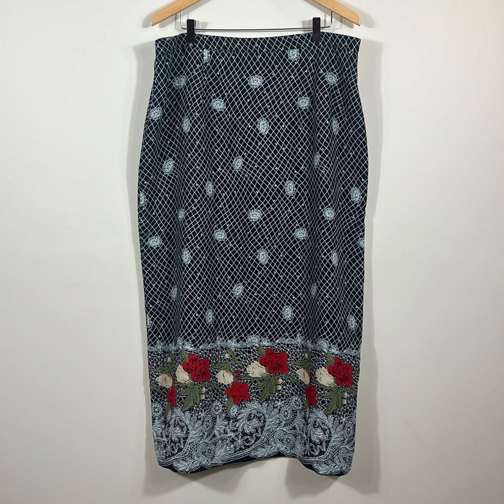 Mary McFadden Collection Vintage Maxi Floral Geometric Print Skirt Size 18